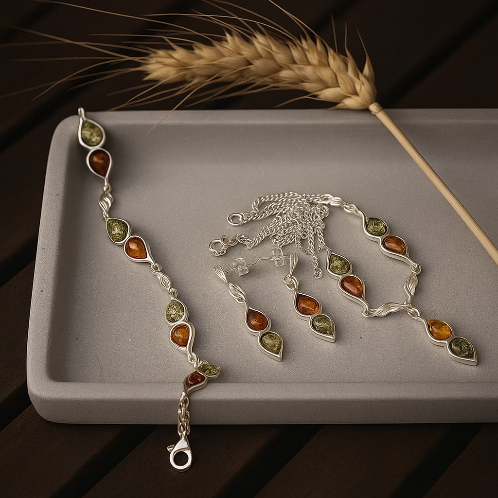 Jantárové šperky v striebre z kolekcie Dvojičky