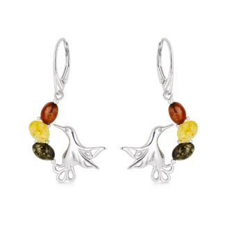 Jantárové náušnice Kolibrík viacfarebné