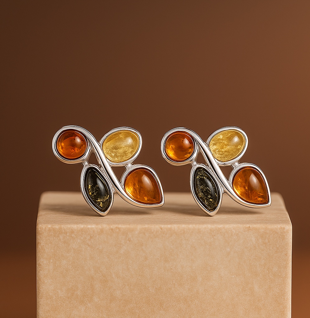 Jantárové náušnice Rozprávkové okvetie viacfarebné