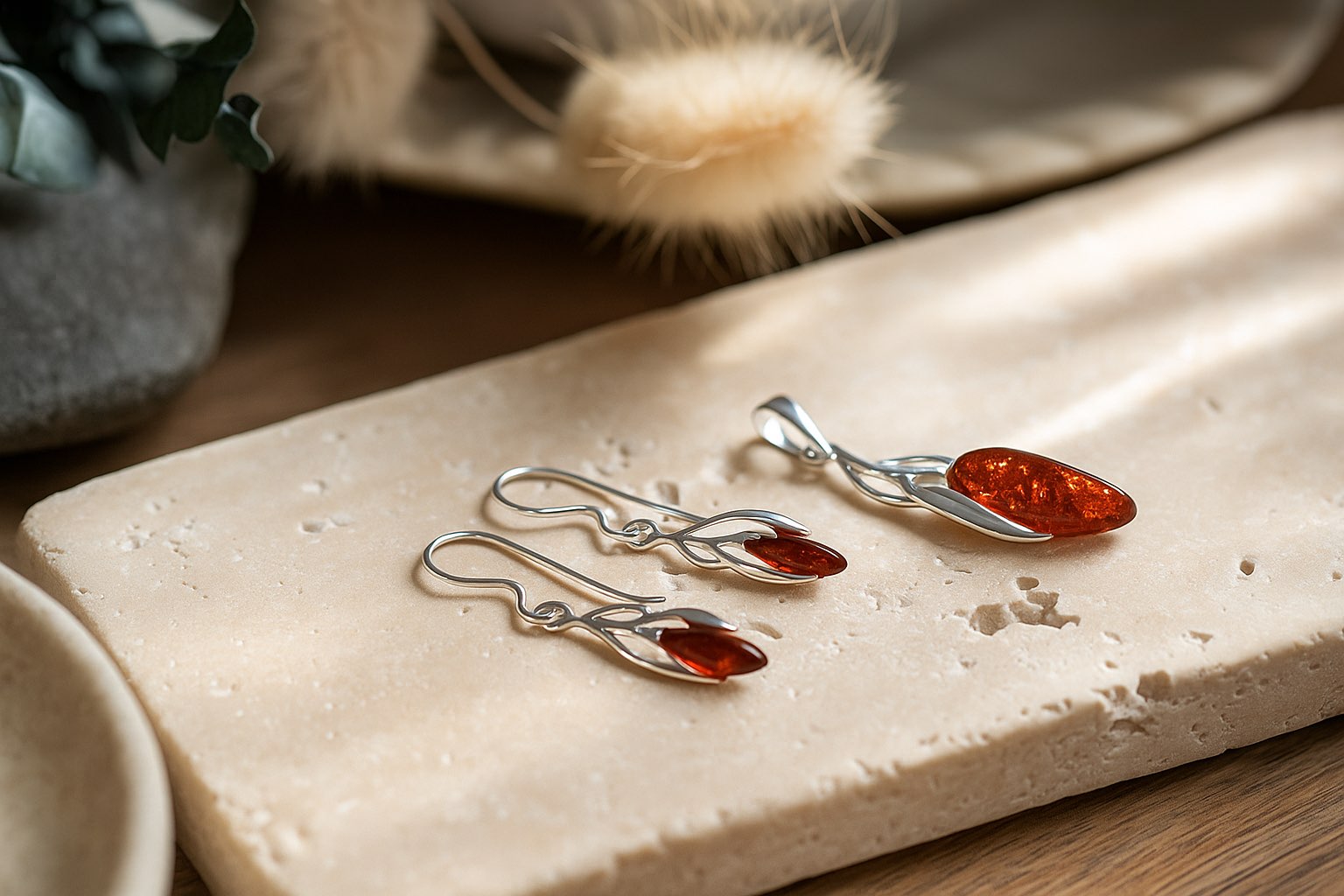 Jantárové šperky v striebre Spanilý vánok koňakové