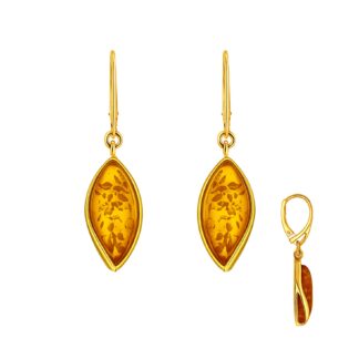 Jantárové náušnice pozlátené Majestátny moment koňakové