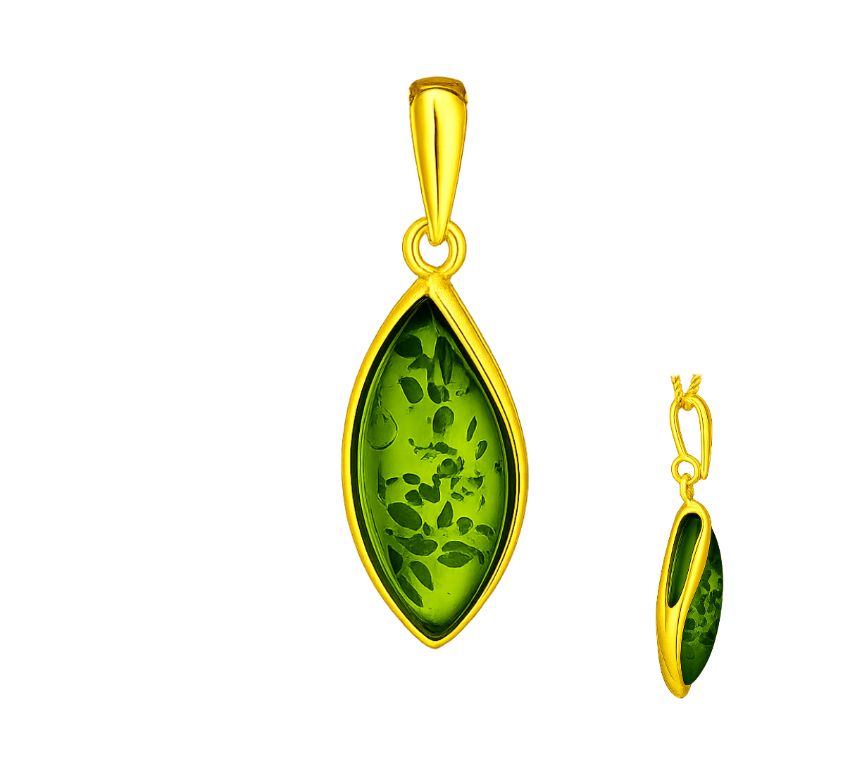 Jantárový prívesok pozlátený Majestátny moment zelený