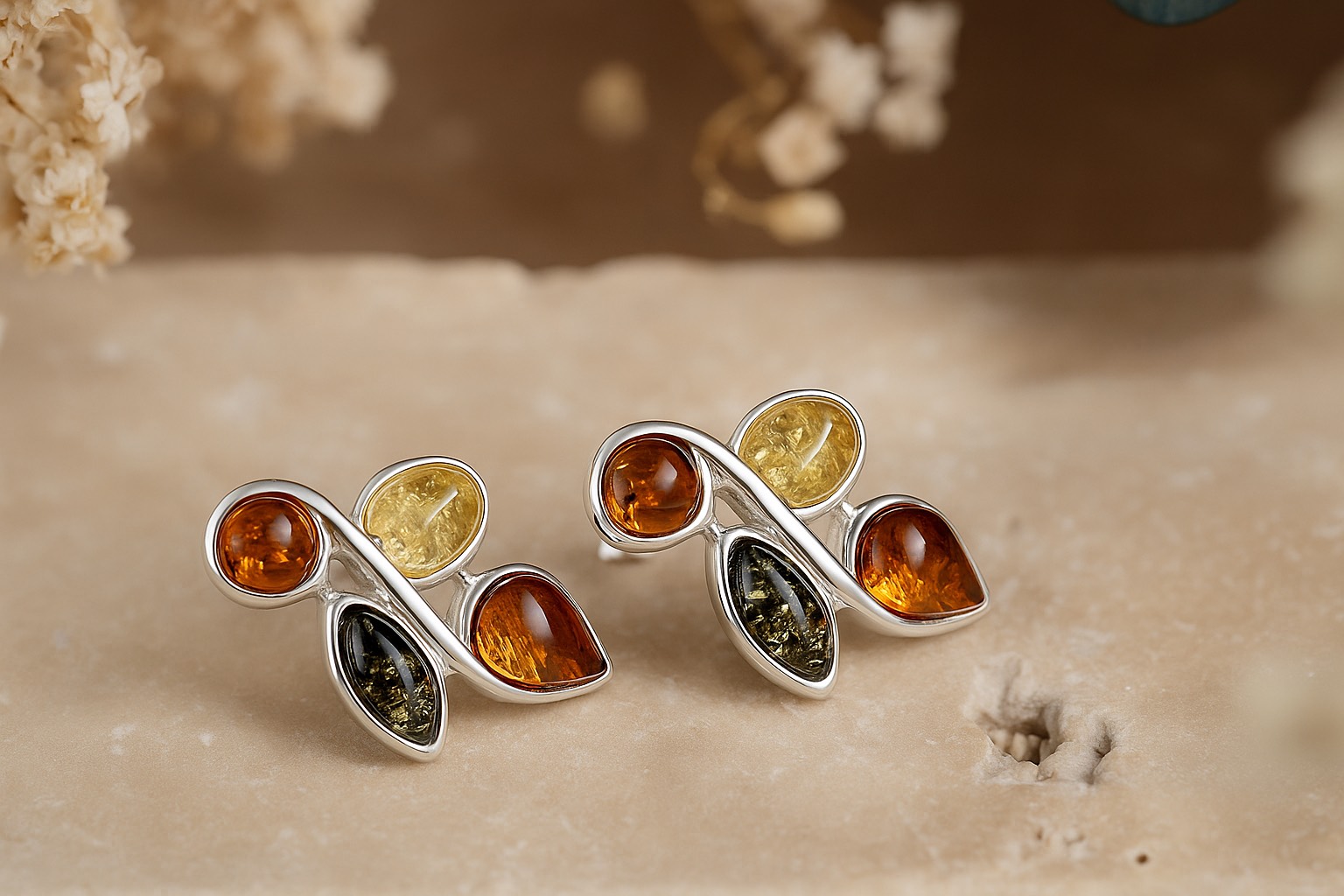 Jantárové náušnice Rozprávkové okvetie viacfarebné - Image 2