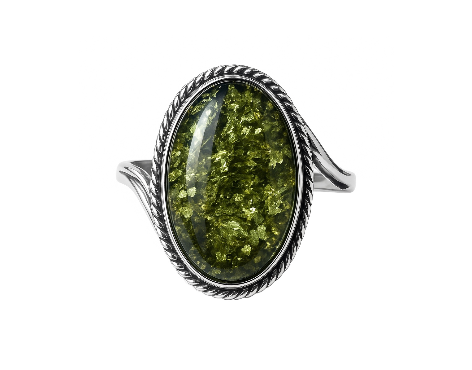 Jantárový prsteň Pamätný medailón zelený