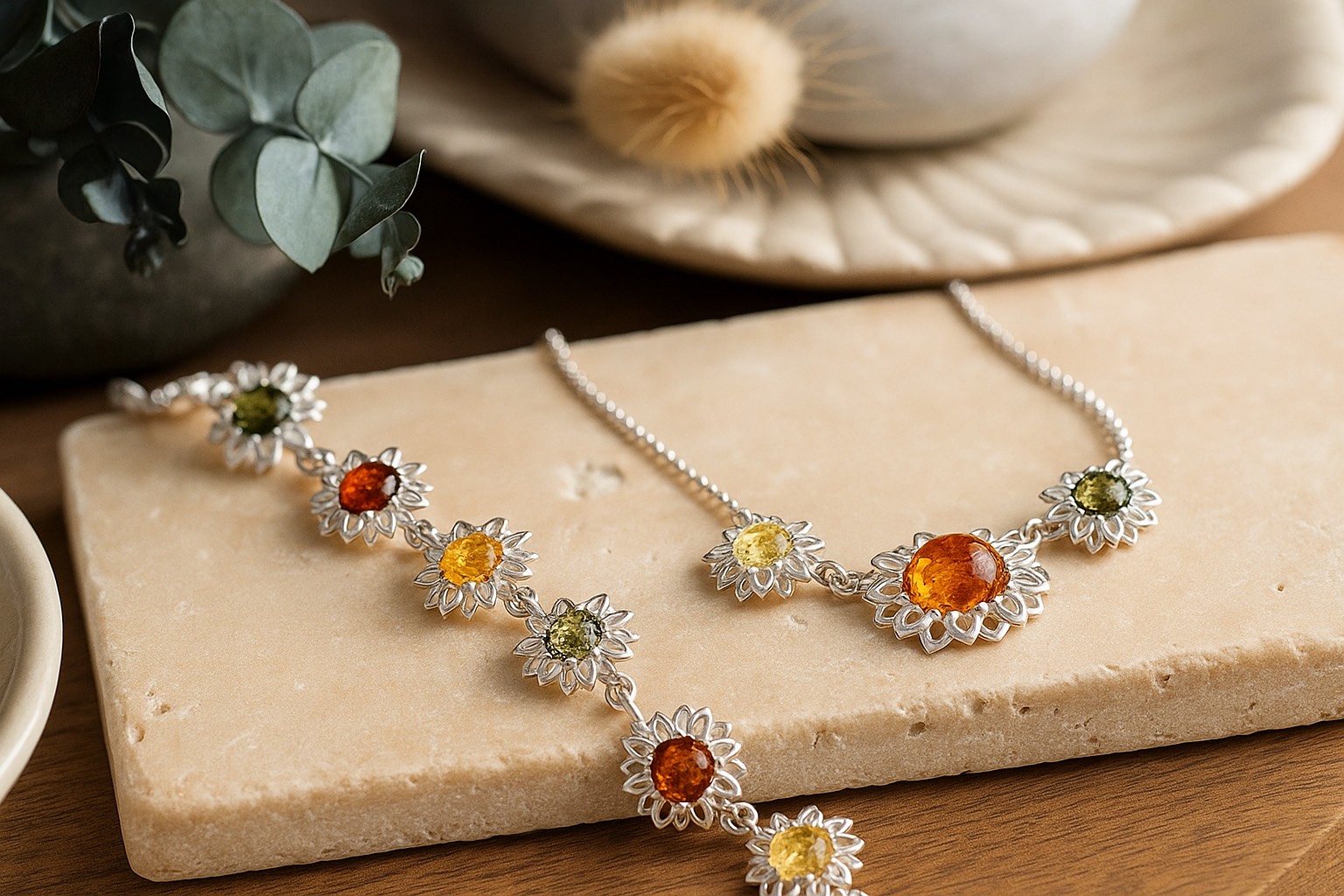 Strieborné šperky s jantárom z kolekcie Slnečnica