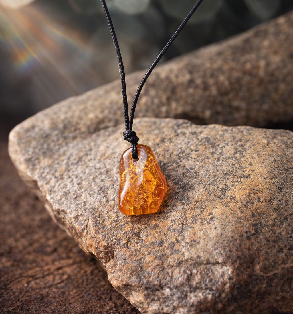 Jantárový amulet na šnúrke medový