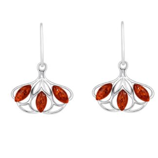 Jantárové náušnice Vejár koňakové