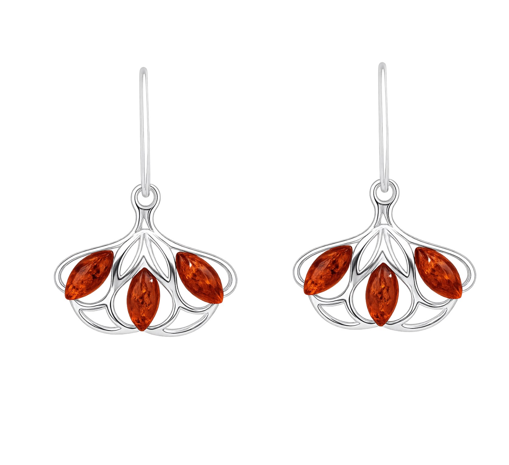 Jantárové náušnice Vejár koňakové