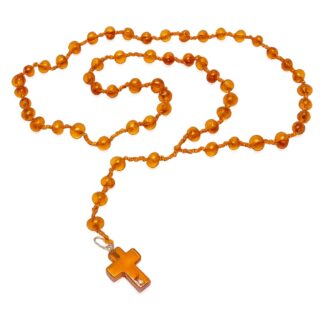 Ruženec na krk s jantárom barokového tvaru koňakový