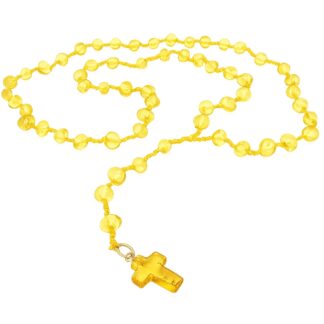 Ruženec na krk s jantárom barokového tvaru žltý