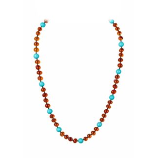 Korálkový náhrdelník s jantárom a tyrkysom Vyrovnanosť