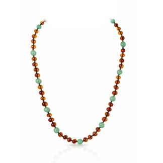 Korálkový náhrdelník s jantárom a aventurínom Úprimné šťastie