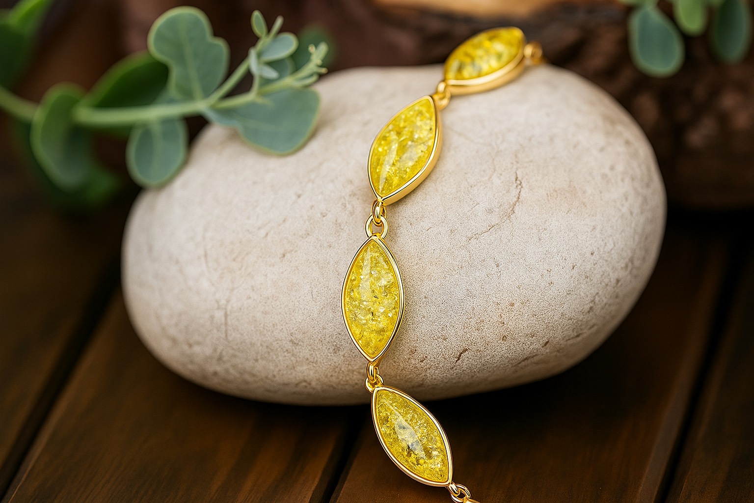 Jantárový náramok pozlátený Majestátny moment žltý