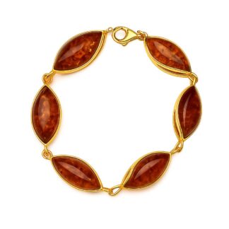 Jantárový náramok pozlátený Majestátny moment koňakový