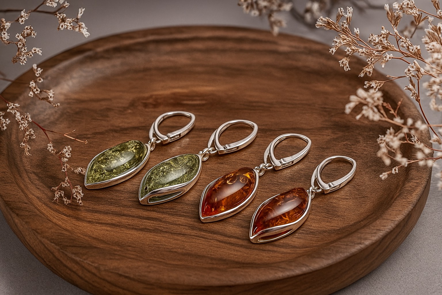 Strieborné náušnice s baltickým jantárom z kolekcie Majestátny moment