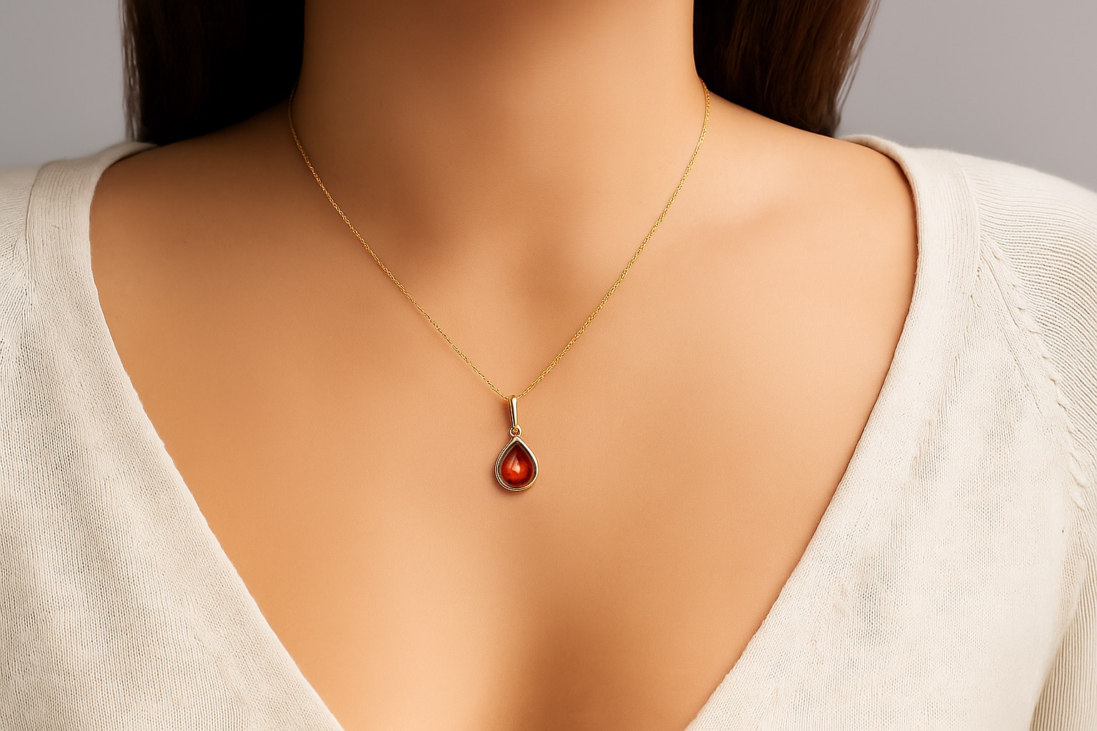 Pozlátený jantárový prívesok Nevinnosť koňakový