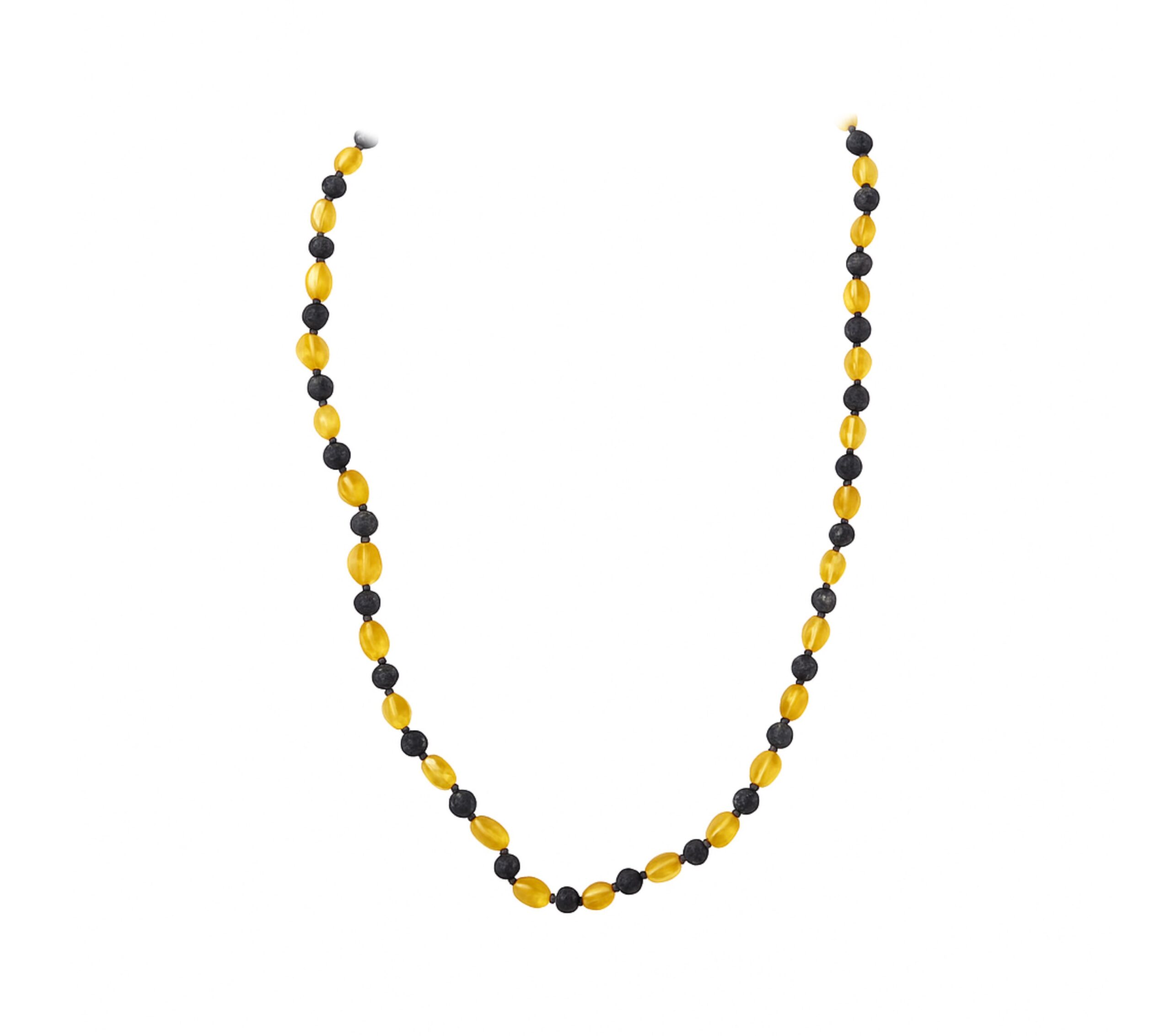 Jantárový náhrdelník Žltý jantár a lávový kameň