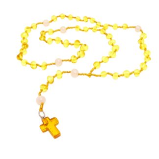 Ruženec na krk so žltým barokovým jantárom a ruženínom