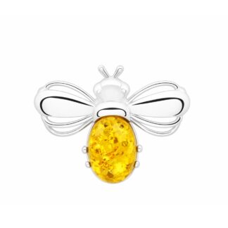 Jantárová brošňa Včela medonosná koňaková žltá