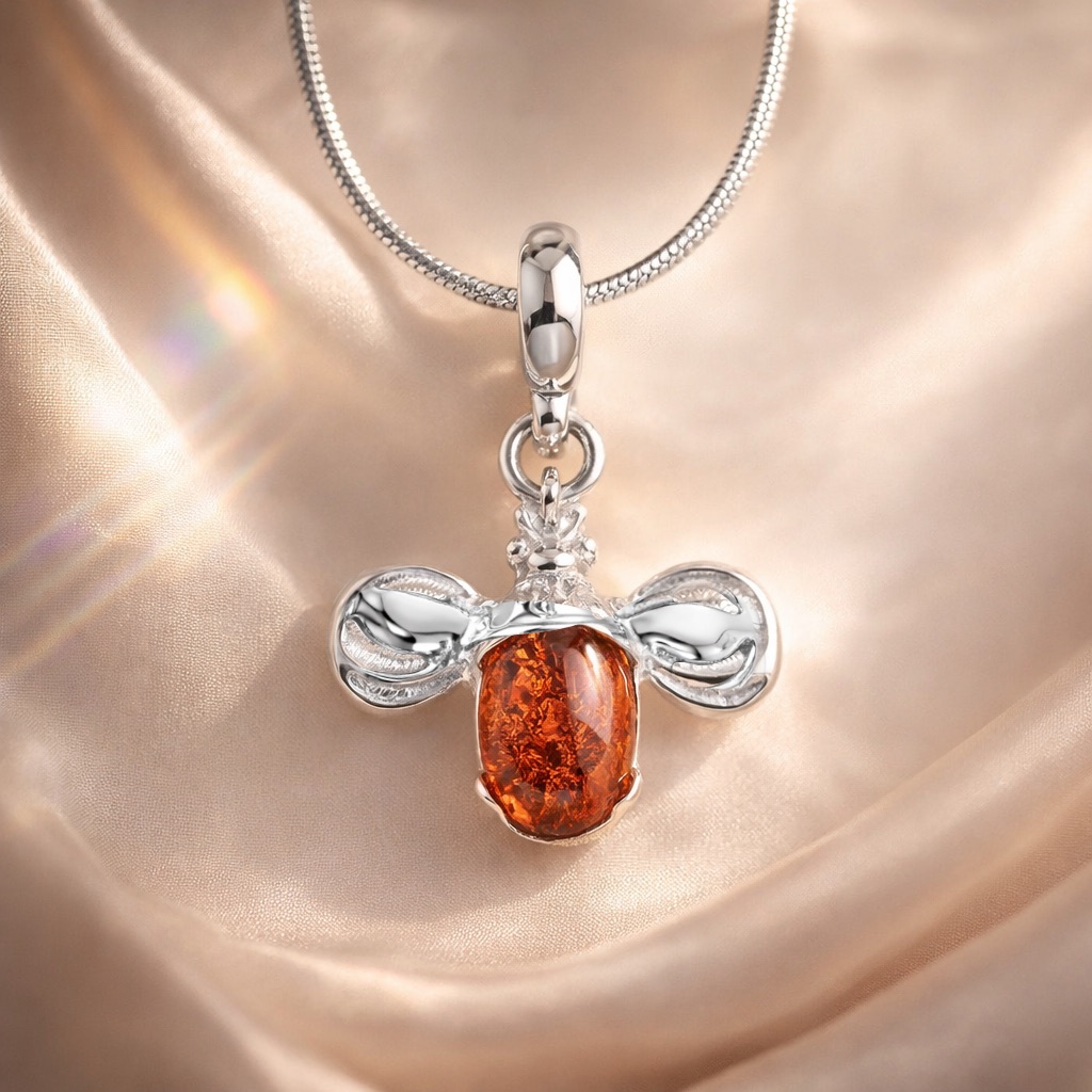 Jantárový prívesok Včela medonosná koňakový