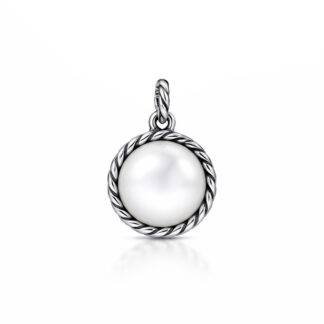 Strieborný prívesok s perleťou Vintage kruh biely